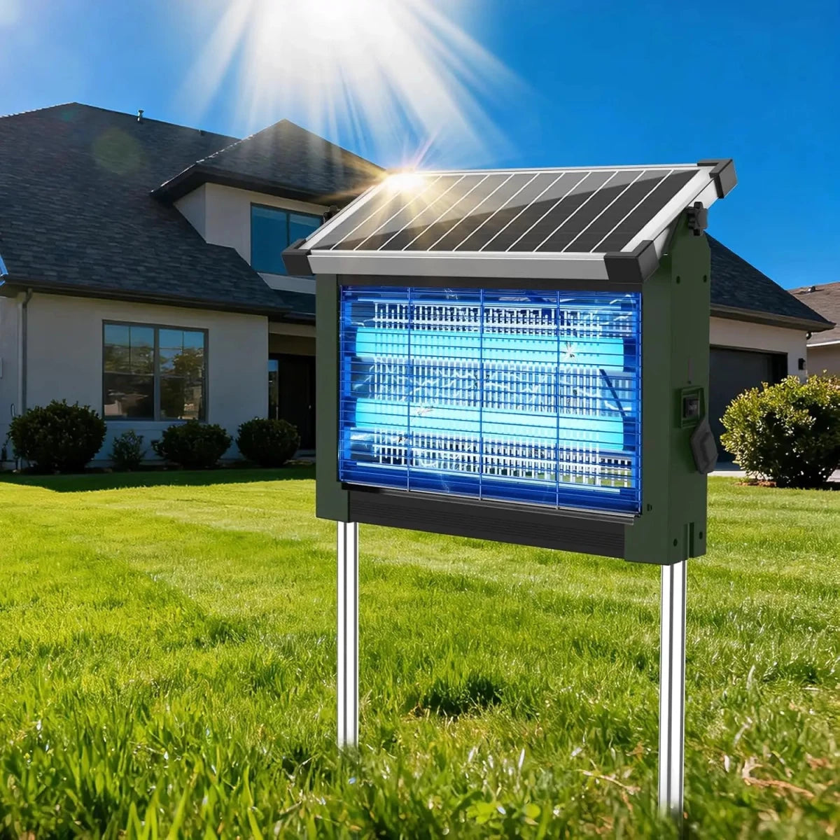Solar - Powered Outdoor Bug Zapper with 4500V Mosquito Control & Motion Sensor - InspiredGrabs.com