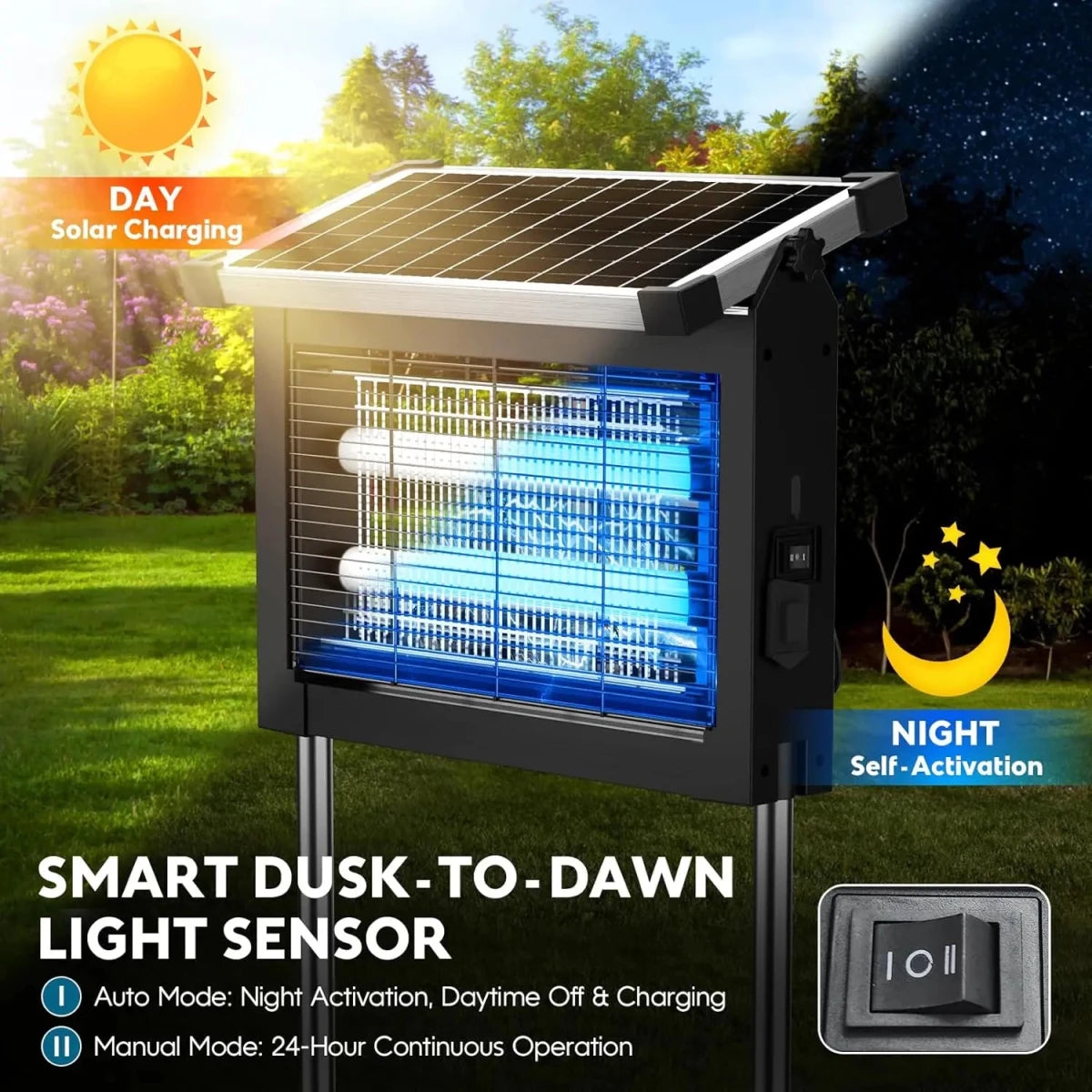 Solar - Powered Outdoor Bug Zapper with 4500V Mosquito Control & Motion Sensor - InspiredGrabs.com