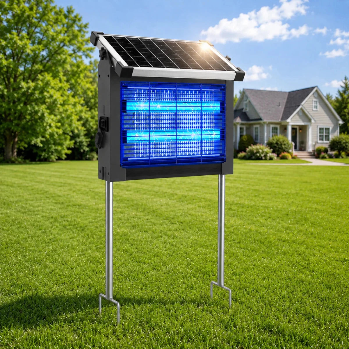 Solar - Powered Outdoor Bug Zapper with 4500V Mosquito Control & Motion Sensor - InspiredGrabs.com