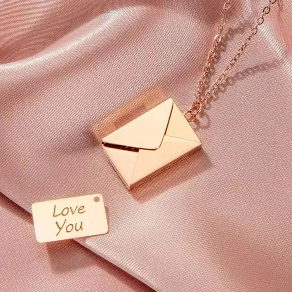 Stainless Steel Envelope Pendant Necklace with Love Letter Detail - InspiredGrabs.com