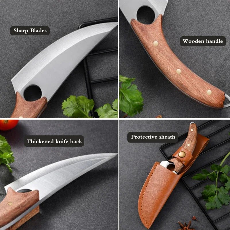 Stainless Steel Meat Cleaver – Multipurpose Kitchen Knife for Meat, Fruit, BBQ, and Boning with Wooden Handle, Essential Kitchen Tool - InspiredGrabs.com