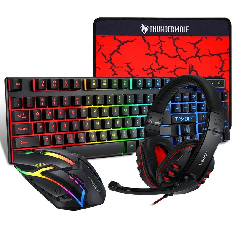 T - WOLF TF800 Gaming 4 - in - 1 Set – Illuminated Keyboard, Mouse, Headset & Pad - InspiredGrabs.com