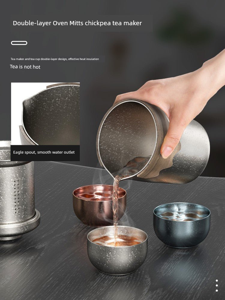 Titanium Travel Tea Set: One Pot & Three Cups - InspiredGrabs.com