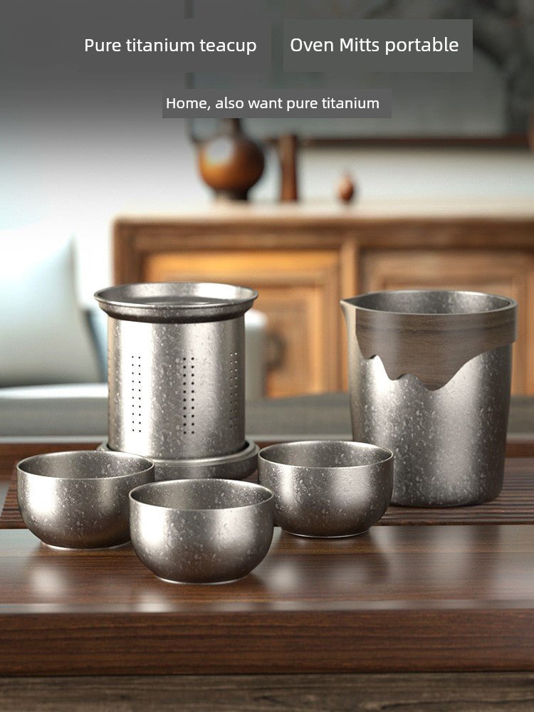 Titanium Travel Tea Set: One Pot & Three Cups - InspiredGrabs.com