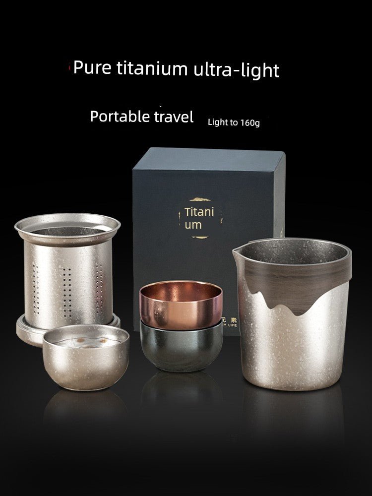 Titanium Travel Tea Set: One Pot & Three Cups - InspiredGrabs.com