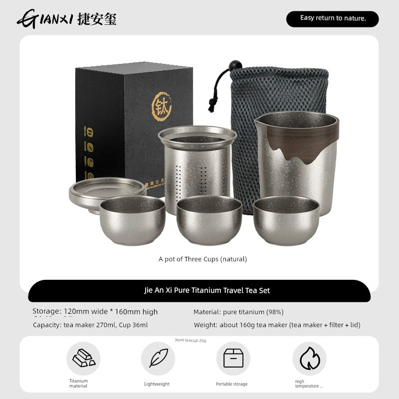 Titanium Travel Tea Set: One Pot & Three Cups - InspiredGrabs.com