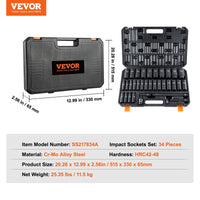 Thumbnail for VEVOR 34 - Piece Impact Socket Set, Cr - MO Steel - InspiredGrabs.com