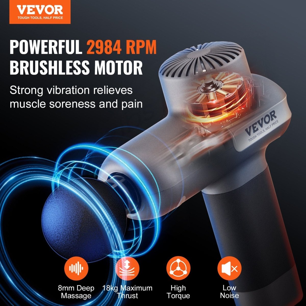 VEVOR Deep Tissue Massage Gun with 6 Heads - InspiredGrabs.com