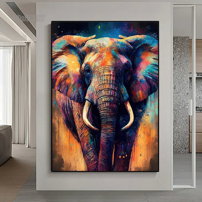 Vibrant Abstract Elephant Canvas Wall Art - InspiredGrabs.com