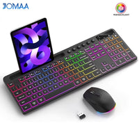 Thumbnail for Wireless Backlit Keyboard & Mouse Combo – Full Size with Device Holder - InspiredGrabs.com