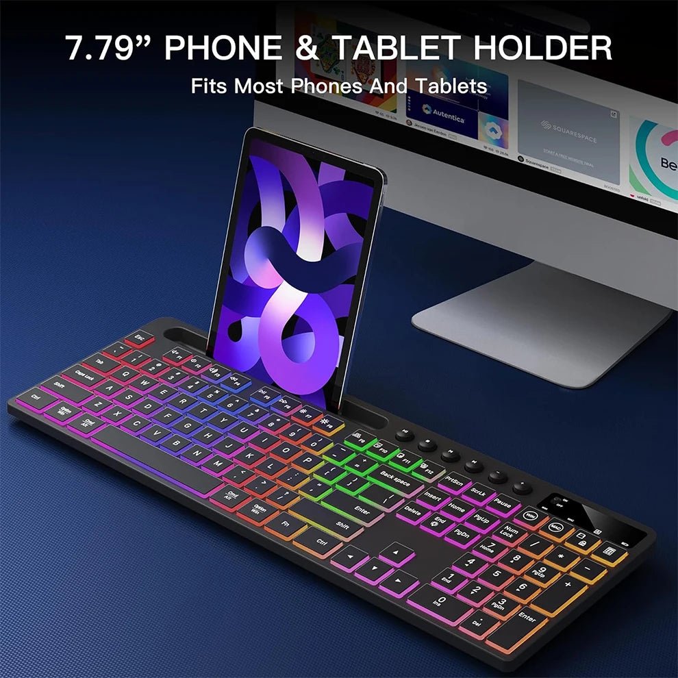 Wireless Backlit Keyboard & Mouse Combo – Full Size with Device Holder - InspiredGrabs.com
