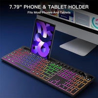 Thumbnail for Wireless Backlit Keyboard & Mouse Combo – Full Size with Device Holder - InspiredGrabs.com