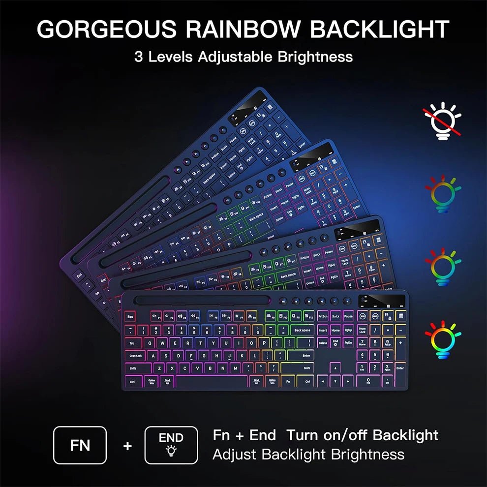 Wireless Backlit Keyboard & Mouse Combo – Full Size with Device Holder - InspiredGrabs.com