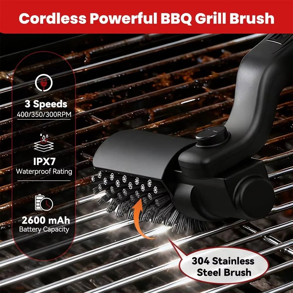 Wireless Electric Rotary BBQ Grill Brush – Stainless Steel Barbecue Cleaning Brush - InspiredGrabs.com