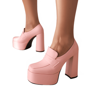 Women Platform Square Toe Thick Heel Pumps - InspiredGrabs.com