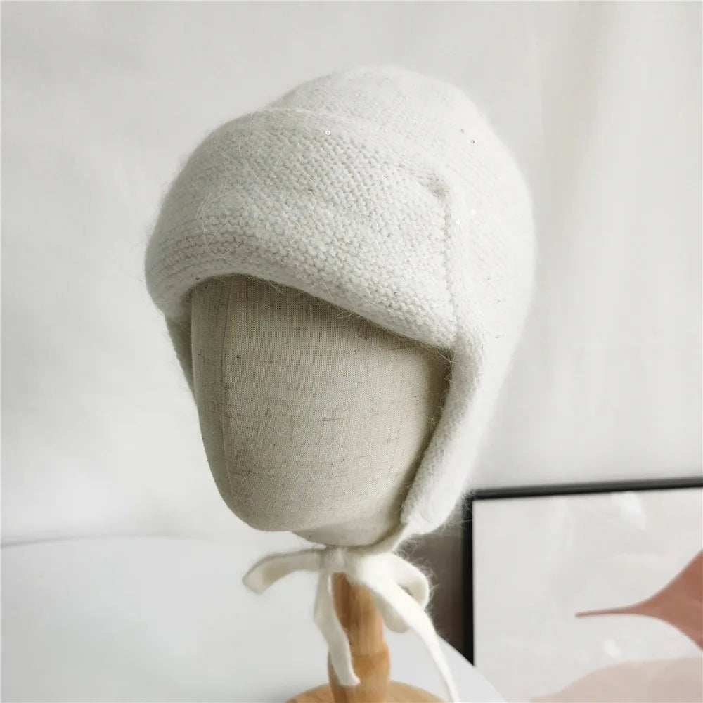Women’s Angora Knit Winter Hat with Earflaps – Warm Ski Beanie - InspiredGrabs.com