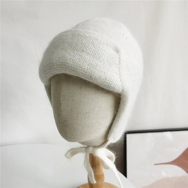 Women’s Angora Knit Winter Hat with Earflaps – Warm Ski Beanie - InspiredGrabs.com