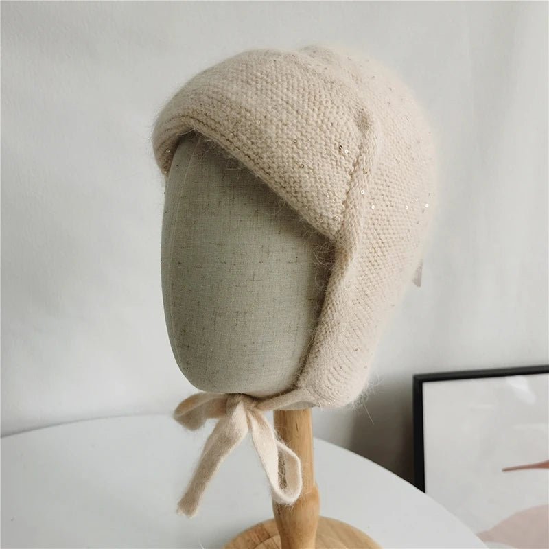 Women’s Angora Knit Winter Hat with Earflaps – Warm Ski Beanie - InspiredGrabs.com