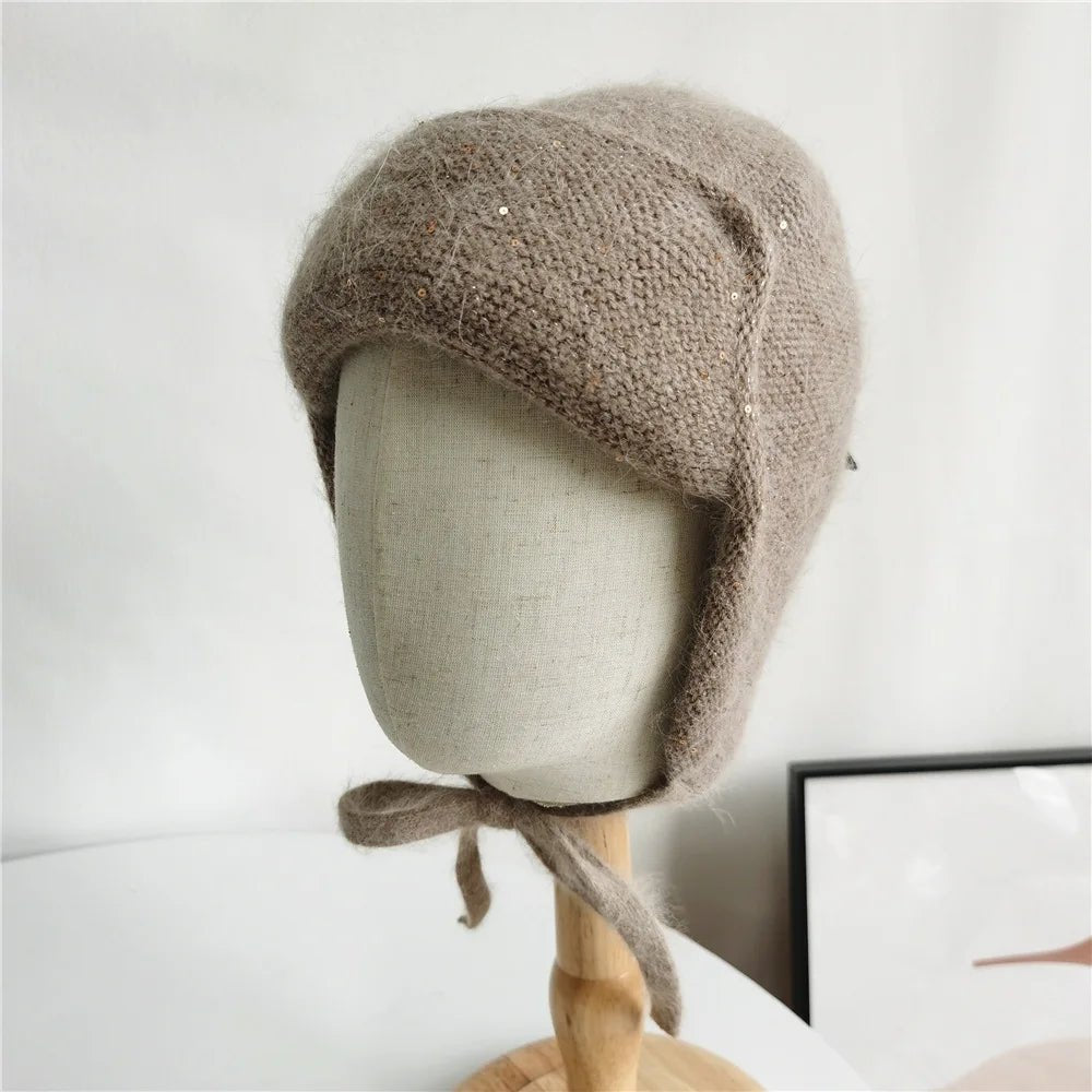 Women’s Angora Knit Winter Hat with Earflaps – Warm Ski Beanie - InspiredGrabs.com