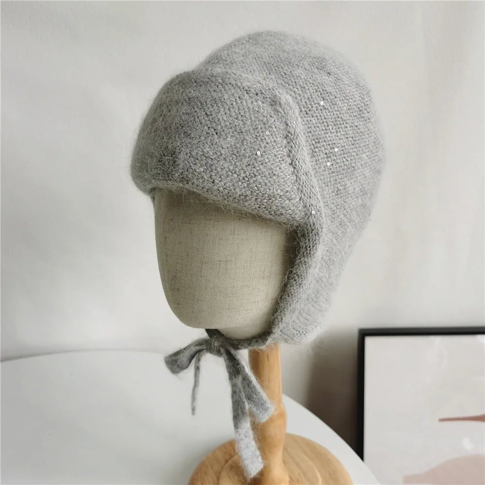 Women’s Angora Knit Winter Hat with Earflaps – Warm Ski Beanie - InspiredGrabs.com