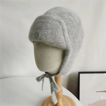 Women’s Angora Knit Winter Hat with Earflaps – Warm Ski Beanie - InspiredGrabs.com