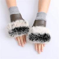 Thumbnail for Women’s Genuine Sheepskin Fingerless Winter Gloves – Rabbit Fur Cuffs - InspiredGrabs.com