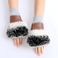 Thumbnail for Women’s Genuine Sheepskin Fingerless Winter Gloves – Rabbit Fur Cuffs - InspiredGrabs.com