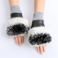 Thumbnail for Women’s Genuine Sheepskin Fingerless Winter Gloves – Rabbit Fur Cuffs - InspiredGrabs.com