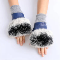 Thumbnail for Women’s Genuine Sheepskin Fingerless Winter Gloves – Rabbit Fur Cuffs - InspiredGrabs.com