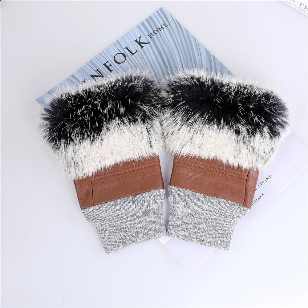 Women’s Genuine Sheepskin Fingerless Winter Gloves – Rabbit Fur Cuffs - InspiredGrabs.com