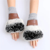 Thumbnail for Women’s Genuine Sheepskin Fingerless Winter Gloves – Rabbit Fur Cuffs - InspiredGrabs.com