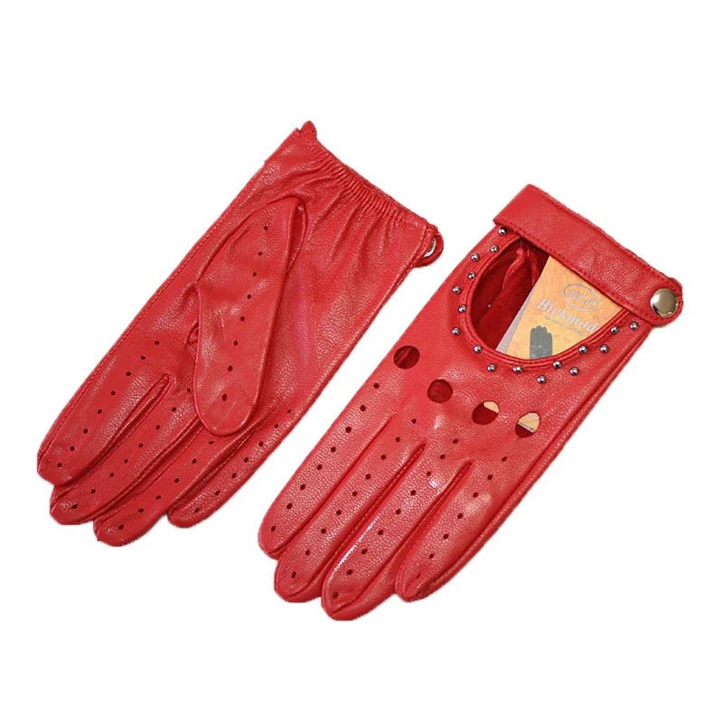 Women’s Goatskin Driving Gloves – Thin Hollow Rivet Motorcycle Fashion Gloves - InspiredGrabs.com