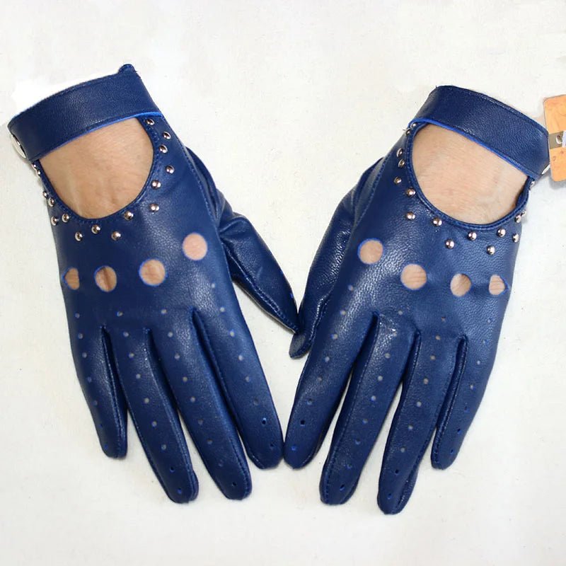 Women’s Goatskin Driving Gloves – Thin Hollow Rivet Motorcycle Fashion Gloves - InspiredGrabs.com