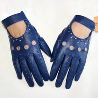 Thumbnail for Women’s Goatskin Driving Gloves – Thin Hollow Rivet Motorcycle Fashion Gloves - InspiredGrabs.com