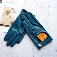Thumbnail for Women’s Goatskin Driving Gloves – Thin Hollow Rivet Motorcycle Fashion Gloves - InspiredGrabs.com