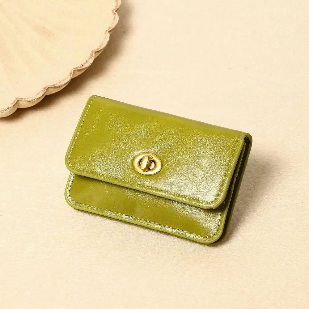 Women's PU Leather Short Wallets Ultra - thin Card Holder Coin Bag Lock Coin Purse Card Holder - InspiredGrabs.com