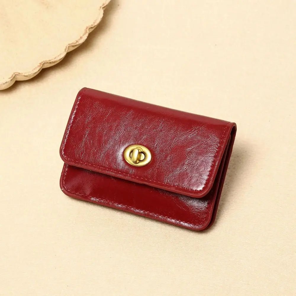 Women's PU Leather Short Wallets Ultra - thin Card Holder Coin Bag Lock Coin Purse Card Holder - InspiredGrabs.com