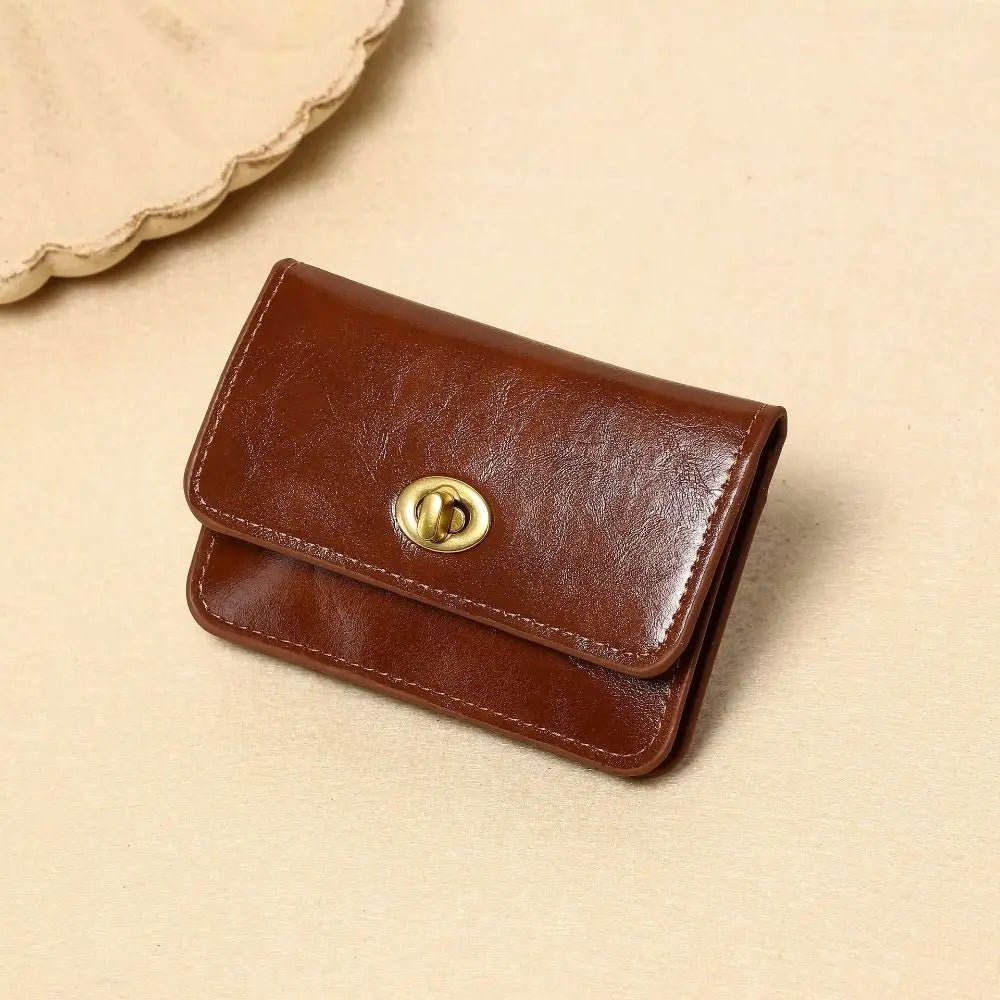 Women's PU Leather Short Wallets Ultra - thin Card Holder Coin Bag Lock Coin Purse Card Holder - InspiredGrabs.com