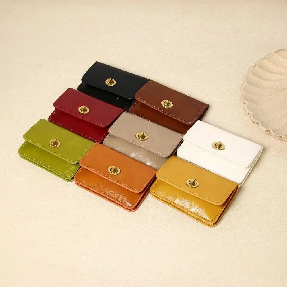Women's PU Leather Short Wallets Ultra - thin Card Holder Coin Bag Lock Coin Purse Card Holder - InspiredGrabs.com