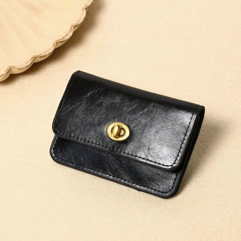 Women's PU Leather Short Wallets Ultra - thin Card Holder Coin Bag Lock Coin Purse Card Holder - InspiredGrabs.com