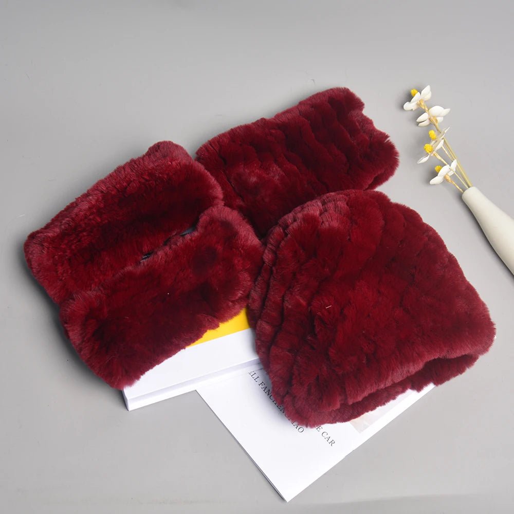 Women’s Real Rex Rabbit Fur Winter Set – Hat, Scarf & Mittens (3 - Piece) - InspiredGrabs.com