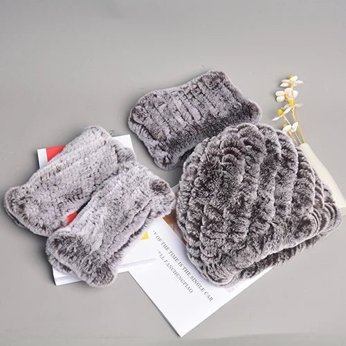Women’s Real Rex Rabbit Fur Winter Set – Hat, Scarf & Mittens (3 - Piece) - InspiredGrabs.com