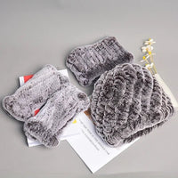 Thumbnail for Women’s Real Rex Rabbit Fur Winter Set – Hat, Scarf & Mittens (3 - Piece) - InspiredGrabs.com