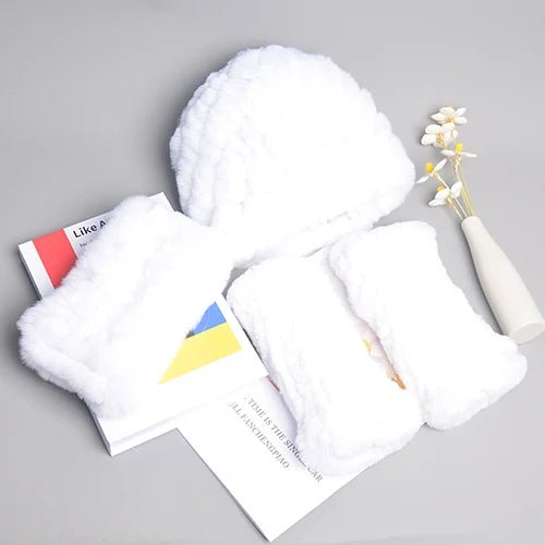 Women’s Real Rex Rabbit Fur Winter Set – Hat, Scarf & Mittens (3 - Piece) - InspiredGrabs.com
