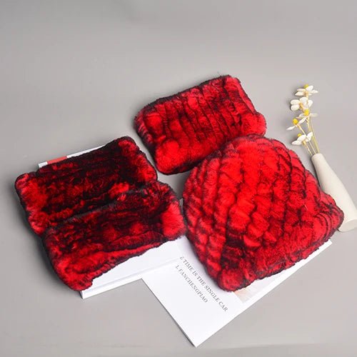 Women’s Real Rex Rabbit Fur Winter Set – Hat, Scarf & Mittens (3 - Piece) - InspiredGrabs.com