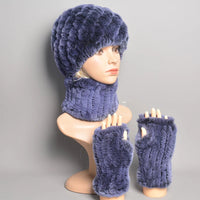 Thumbnail for Women’s Real Rex Rabbit Fur Winter Set – Hat, Scarf & Mittens (3 - Piece) - InspiredGrabs.com