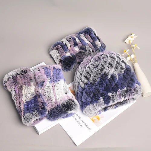 Women’s Real Rex Rabbit Fur Winter Set – Hat, Scarf & Mittens (3 - Piece) - InspiredGrabs.com