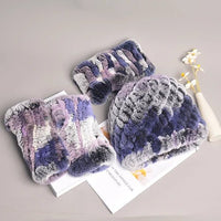 Thumbnail for Women’s Real Rex Rabbit Fur Winter Set – Hat, Scarf & Mittens (3 - Piece) - InspiredGrabs.com