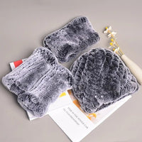 Thumbnail for Women’s Real Rex Rabbit Fur Winter Set – Hat, Scarf & Mittens (3 - Piece) - InspiredGrabs.com