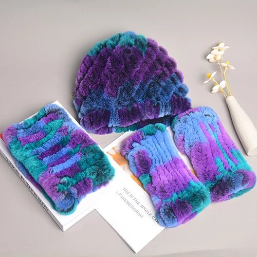 Women’s Real Rex Rabbit Fur Winter Set – Hat, Scarf & Mittens (3 - Piece) - InspiredGrabs.com